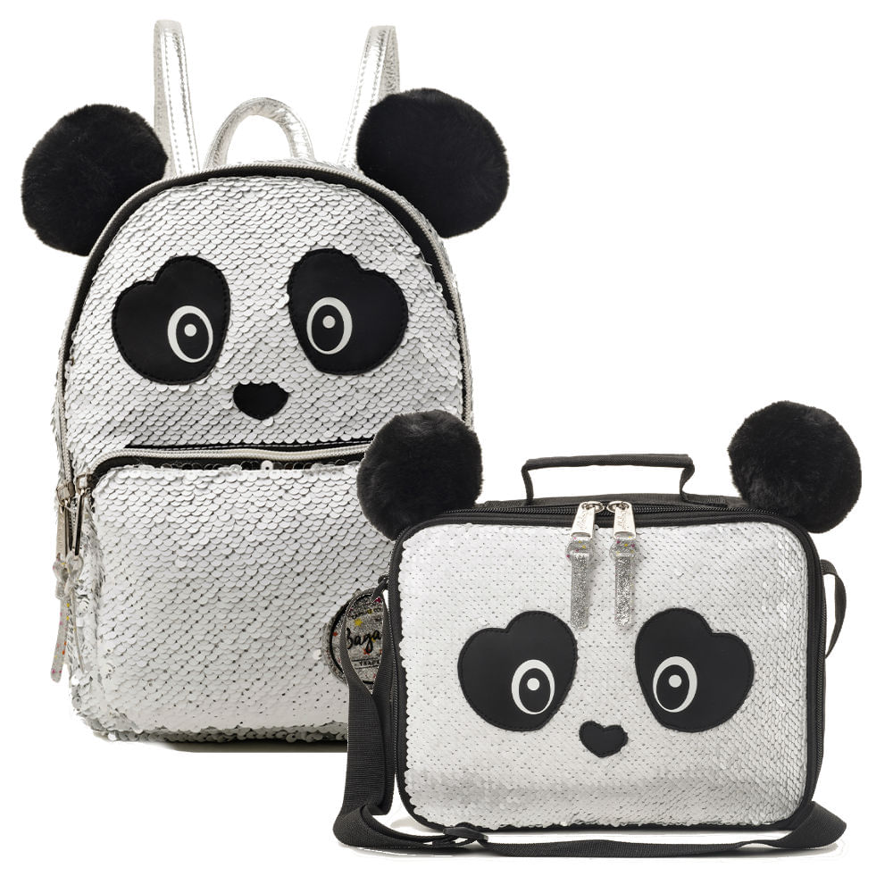 Kit Panda - Lancheira e Mochilinha Colorido