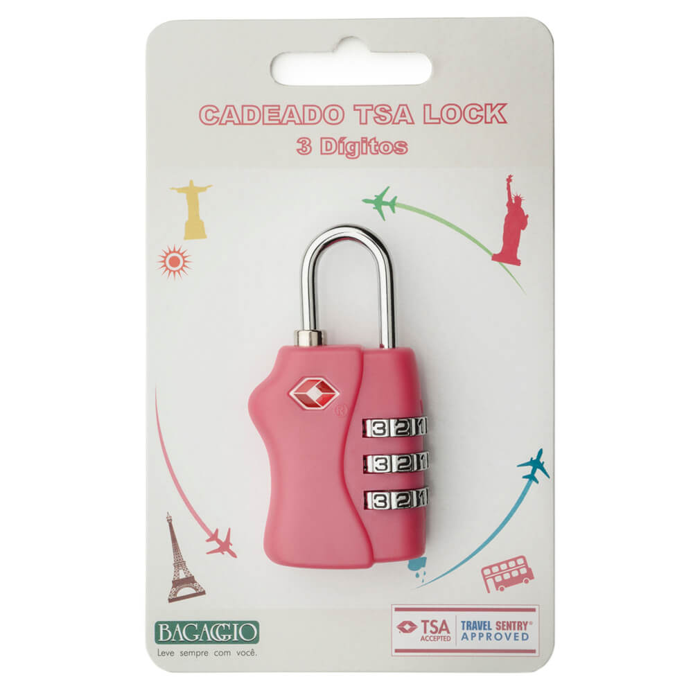 Cadeado para Mala TSA com Segredo 3 dígitos Rosa | Bagaggio - lojabagaggio