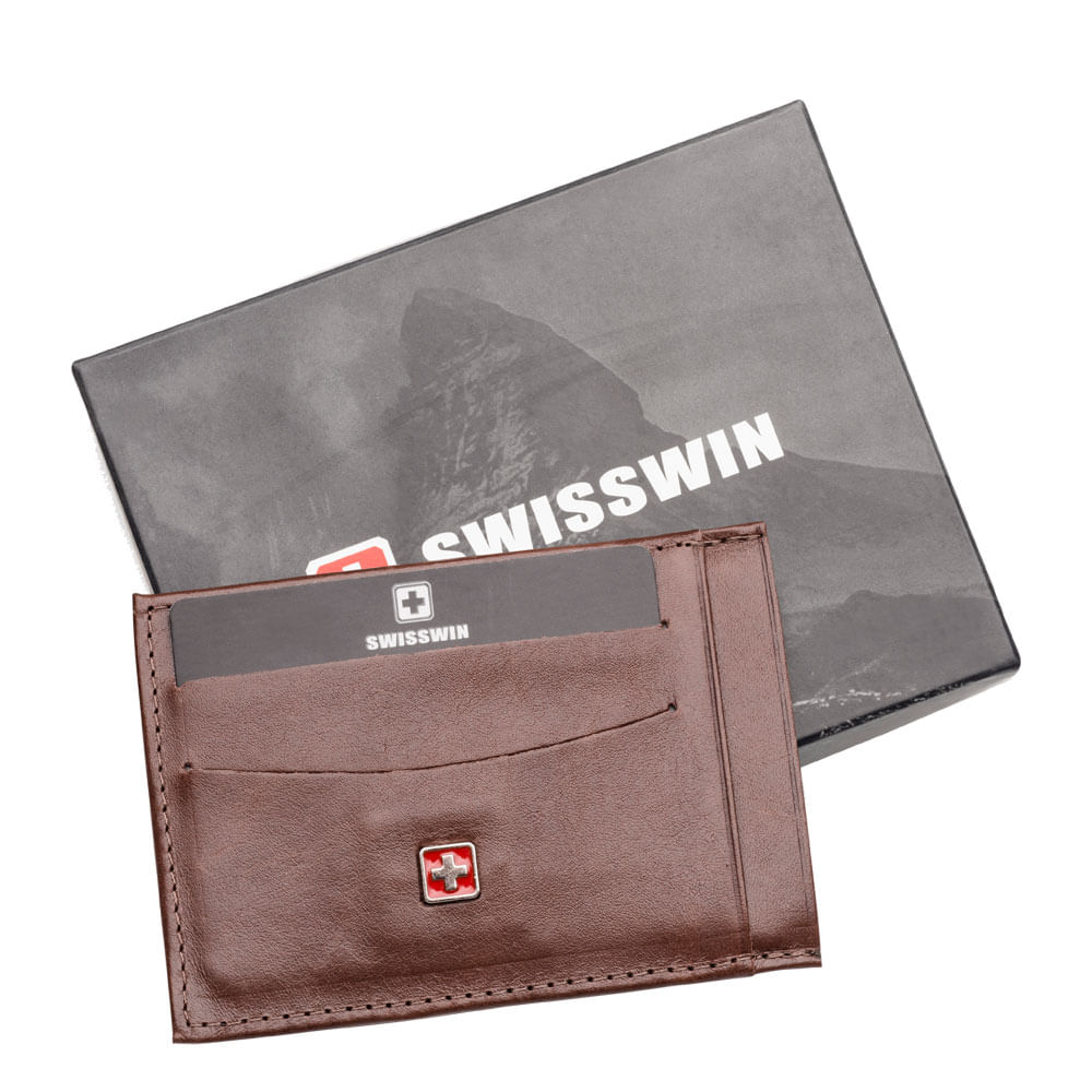 Porta Cartão de Couro com Porta Documento SwissOne Café