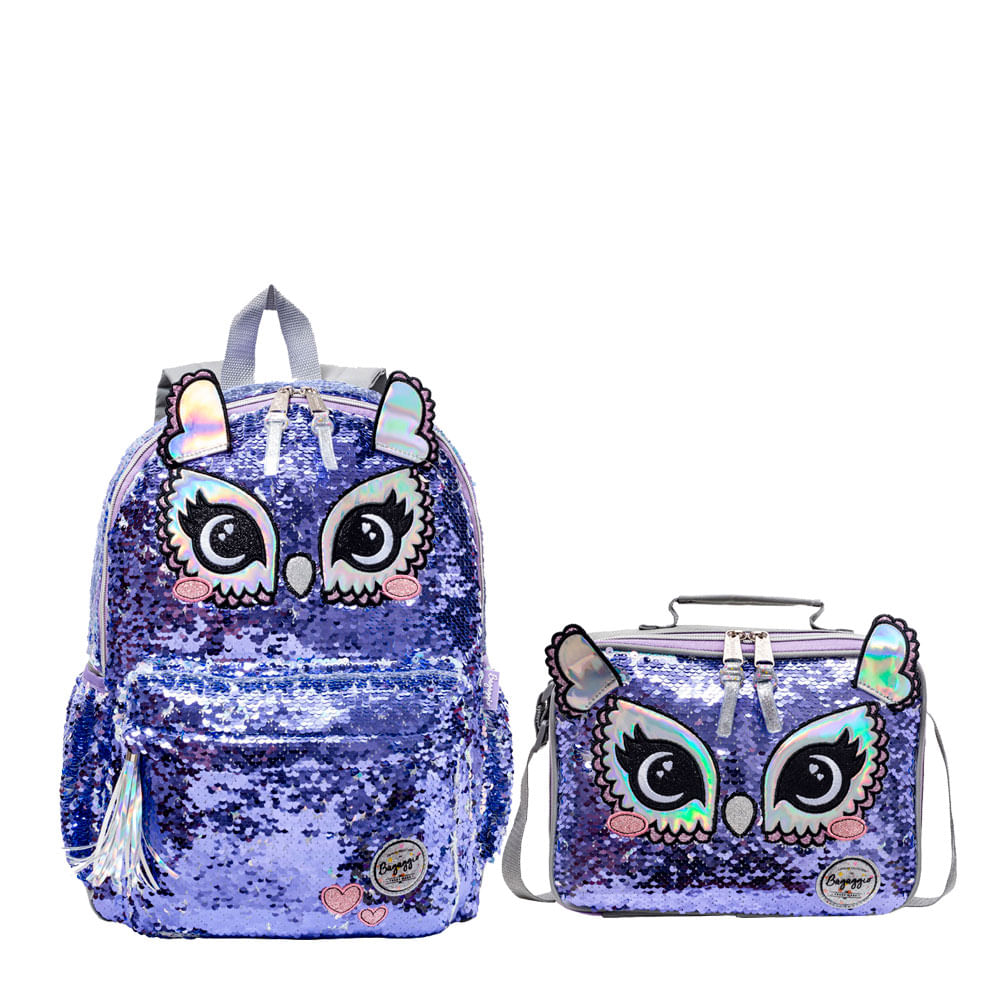 Kit Coruja - Mochila e Lancheira Roxo