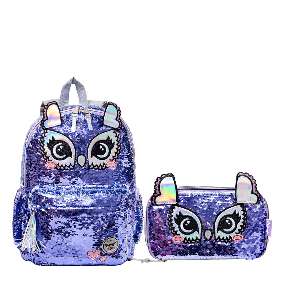 Kit Coruja - Mochila e Estojo Roxo