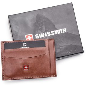 Porta Cartão de Couro com Porta Documento SwissOne Marrom