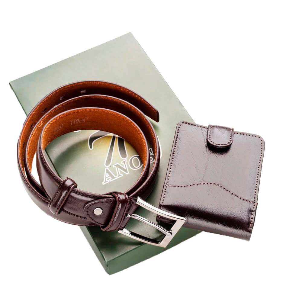 Kit Carteira Masculina com Cinto Café
