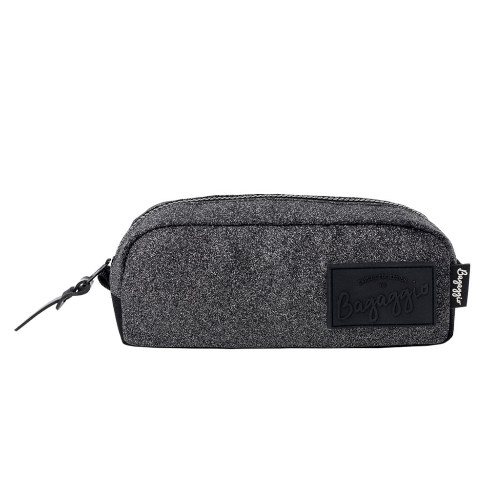 Estojo Escolar Feminino Glitter Prata