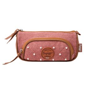 Estojo Escolar Feminino Jeans Perolas Vermelho