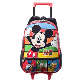 Mochila Escolar Masculina Disney Mickey com Rodinha Preta
