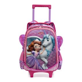 Mochila Escolar Feminina Disney Princesa Sofia com Rodinha Lilás