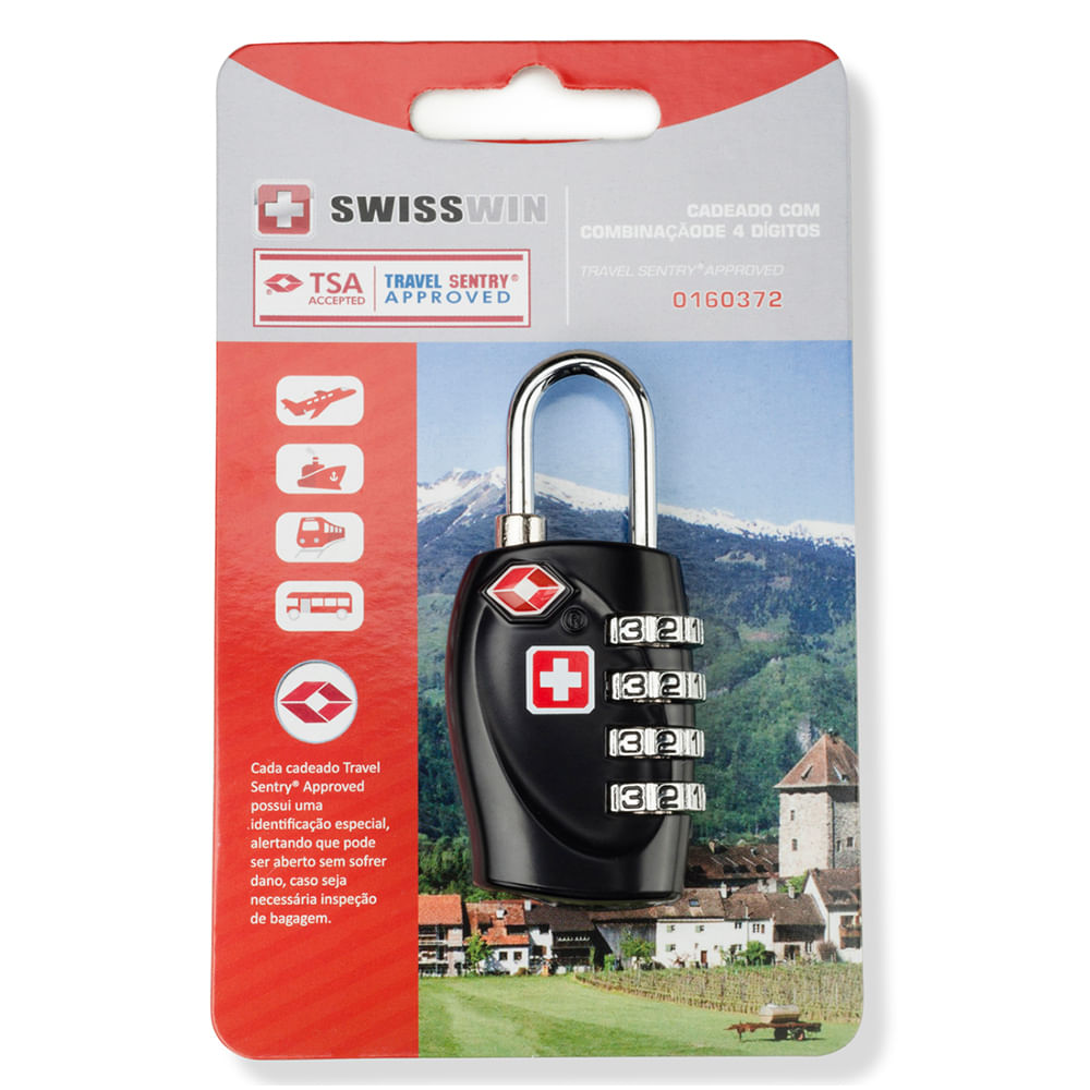 Cadeado para Mala TSA com Segredo 4 Dígitos SwissOne Preto