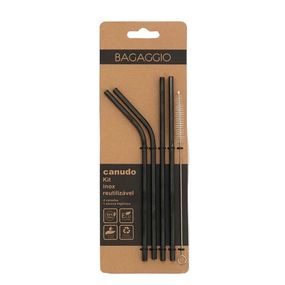Kit de Canudos Inox + Escova Preto