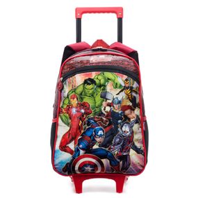Mochila Escolar Masculina Vingadores com Rodinha Vermelha