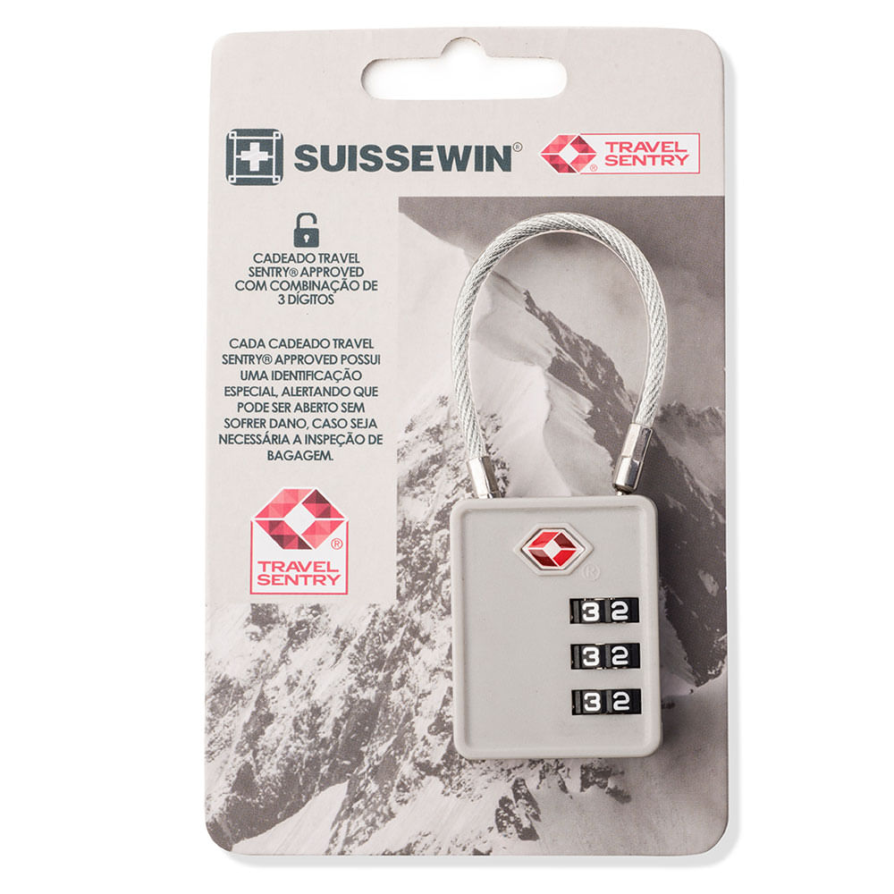 Cadeado para Mala TSA Cabo de Aço SwissOne Cinza