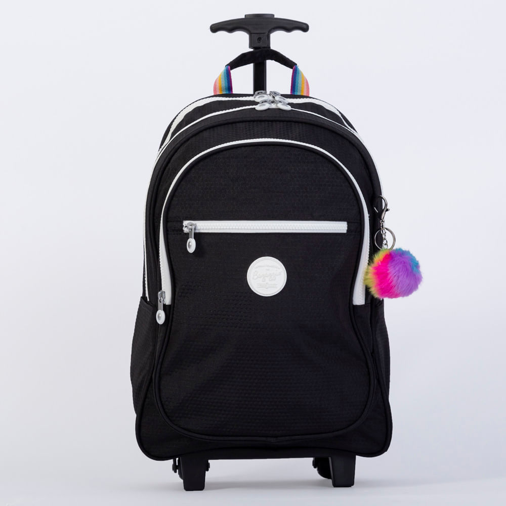 Mochila Escolar Feminina Colmeia Neon com Rodinha Preta