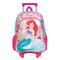 Mochila Escolar Feminina Disney Ariel com Rodinha Rosa