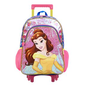 Mochila Infantil Feminina Disney Bela com Rodinha Rosa