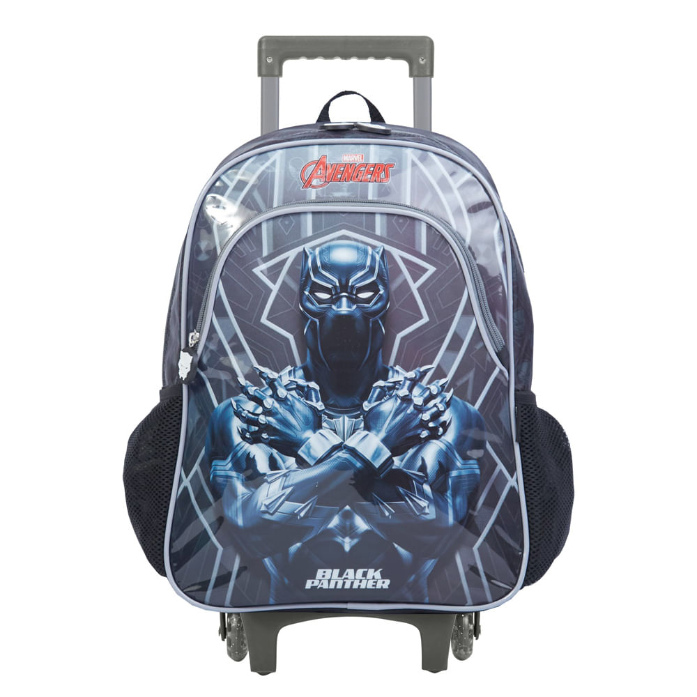 Mochila Escolar Masculina Marvel Pantera Negra com Rodinha Preta