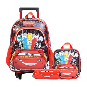 Kit Mochila com Rodas Disney Carros com Lancheira e Estojo Vermelho