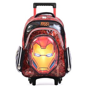 Mochila Escolar Masculina Marvel Homem de Ferro com Rodinha Vermelha