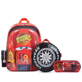 Kit Premium Mochila Disney Carros com Lancheira Rodas e Estojo Vermelho