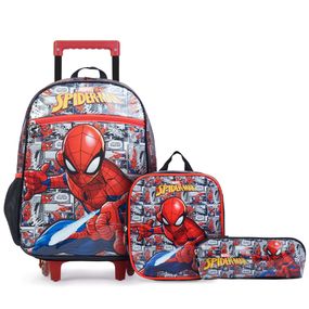 Kit Mochila com Rodas Marvel Homem Aranha com Lancheira e Estojo Preto