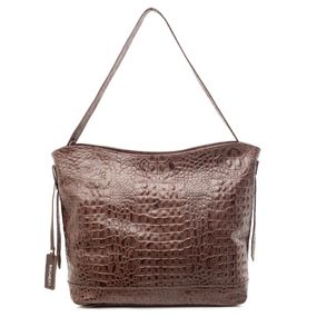 Bolsa de Ombro Feminina de Couro Croco Penedo Grande Marrom