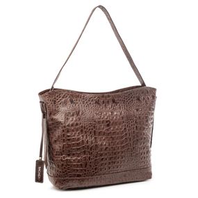 Bolsa de Ombro Feminina de Couro Croco Penedo Grande Marrom – foto 2