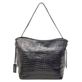 Bolsa de Ombro Feminina de Couro Croco Penedo Grande Preta