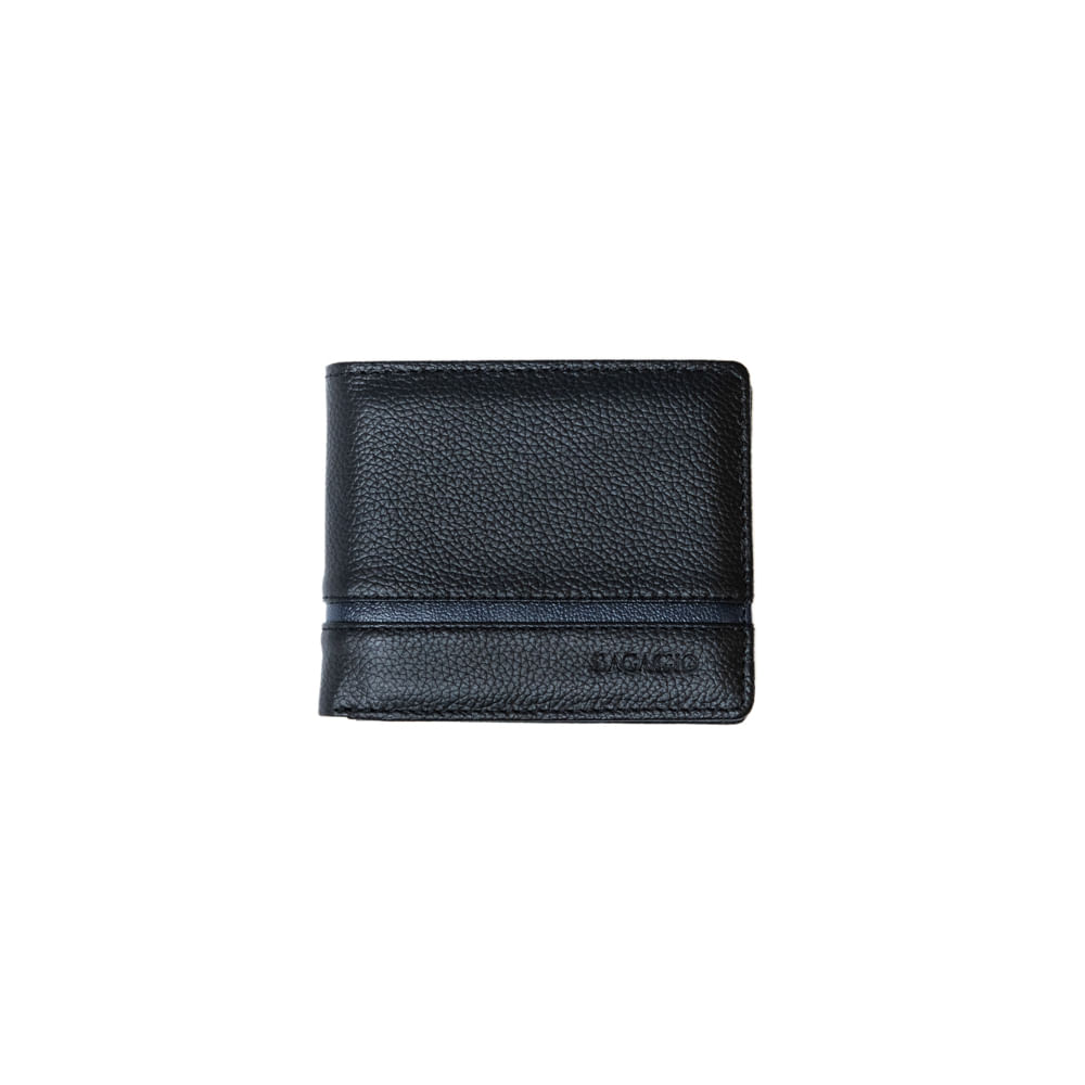 Carteira Masculina de Couro com porta cartão e Porta Documento Preta E Azul