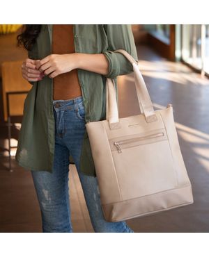 Bolsa de Ombro Feminina Executiva para Notebook Bicolor Bege – foto 8