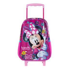 Mochila Escolar Feminina Minnie de Rodinhas Rosa