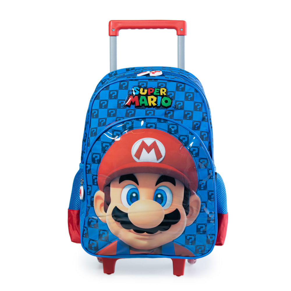 Mochila Escolar Masculina de Rodinhas Mario Premium Azul