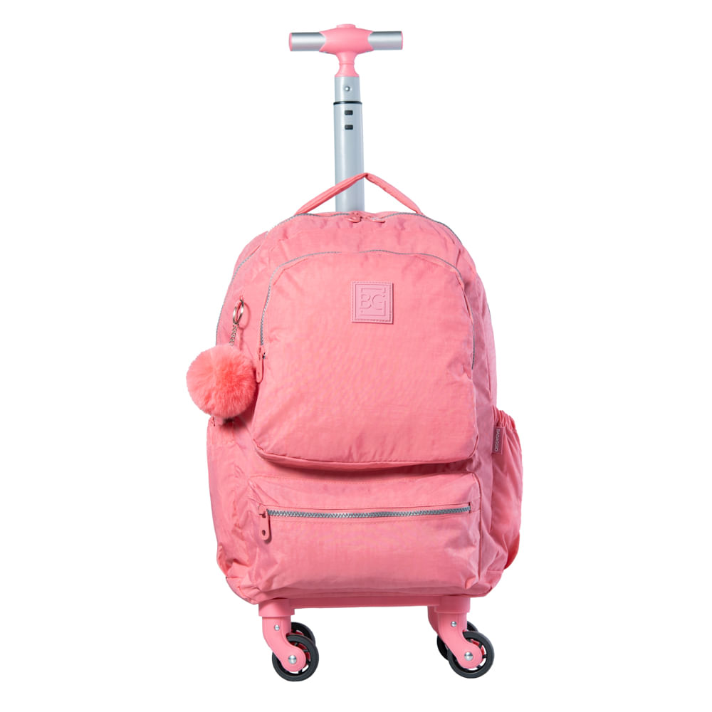 Mochila Escolar Feminina de 4 Rodinhas Pop Fun II Rosa Claro