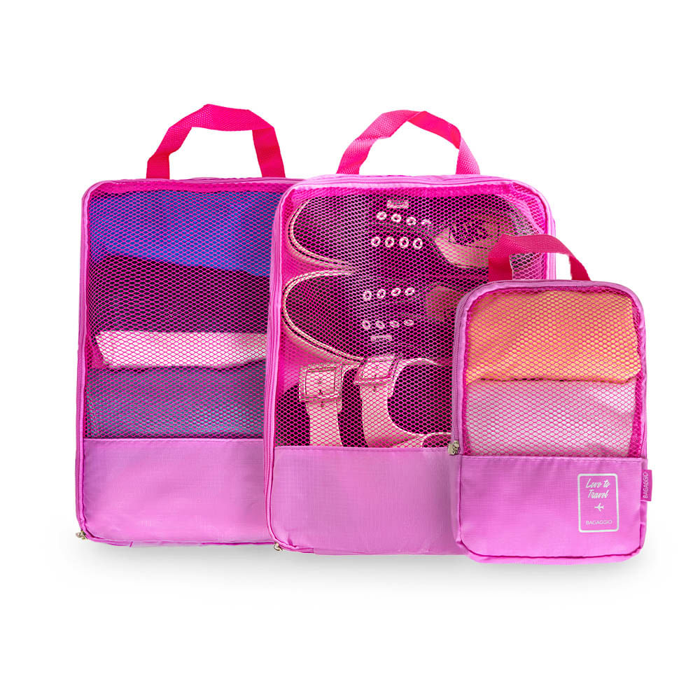 Kit Organizador de Mala 3 Peças Rosa - lojabagaggio