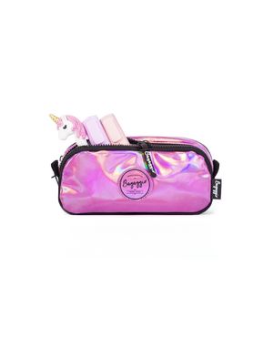 Estojo Escolar Feminino Duplo Holografico Rosa – foto 4
