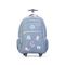 Mochila Escolar Feminina Matelasse Jeans Patches com Rodinha Azul