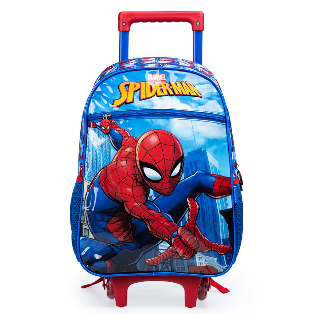 Mochila Escolar Masculina de Rodinha Homem Aranha Azul | Bagaggio