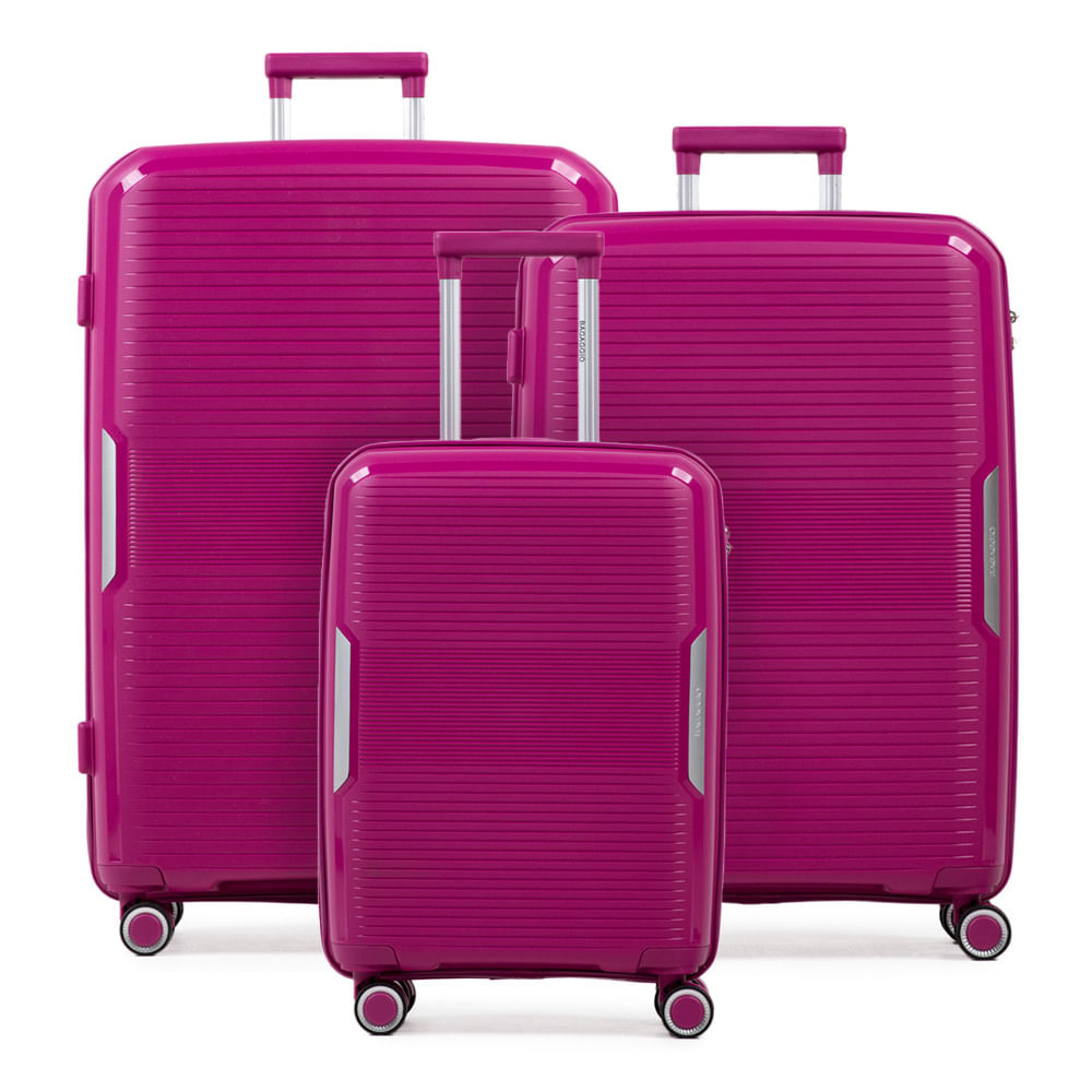 Conjunto de Malas Polipropileno 4 Rodas P, M e G Malta Rosa Escuro