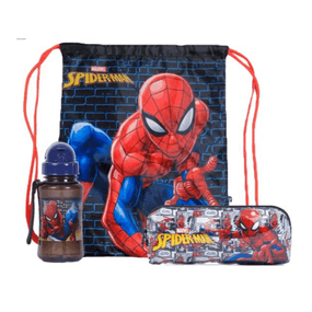 Kit Sacolinha, Garrafa e Estojo Masculino Homem Aranha Preto