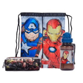 Kit Sacolinha, Garrafa e Estojo Masculino Marvel Vingadores Preto
