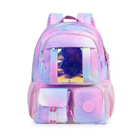 Mochila Escolar Feminina Prisma Arco-íris Rosa