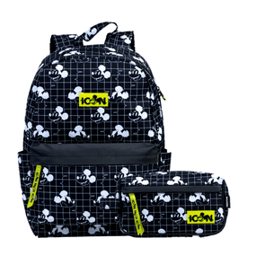 Kit Mochila Escolar Juvenil Masculino Mickey Icon Com Nécessaire Preta