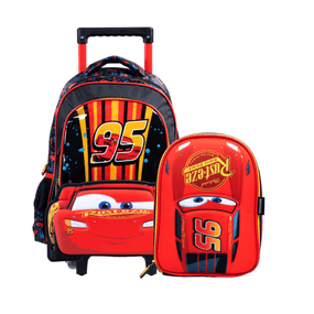 Kit Mochila Escolar Infantil Masculina de Rodinhas Carros Com Lancheira Preta