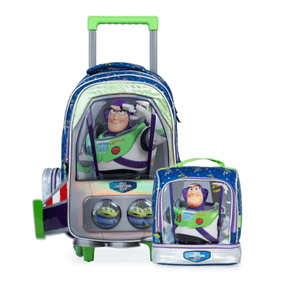 Kit Mochila Escolar Infantil Masculina De Rodinhas Toy Story Buzz Lightyear Com Lancheira Premium Azul Escuro