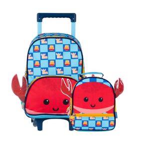 Kit Mochila Masculina Com Rodinha e Lancheira Infantil Pré Escolar Azul