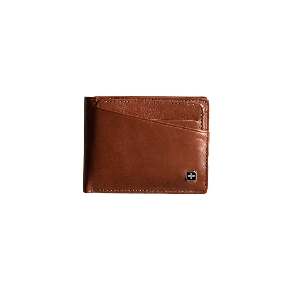 Carteira Masculina de Couro com Porta Cartão e Documento SwissOne Pinhão