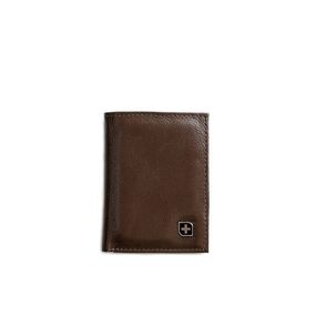 Carteira Masculina Slim de Couro com Porta Nota e Documento SwissOne Pequena Café