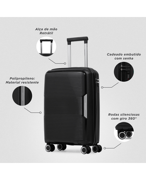 Conjunto de Malas Polipropileno 4 Rodas Malta Preta P e M – foto 13