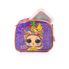 Kit Mochila de Rodinha, Lancheira Térmica, Estojo Infantil Feminino LOL Premium Roxo