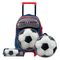 Kit Mochila de Rodinha, Lancheira Térmica, Estojo Masculino Futebol Azul