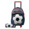 Kit  Mochila de Rodinha e Estojo Infantil Masculino Futebol Azul