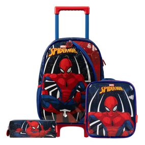 Kit Mochila de Rodinha, Lancheira Térmica, Estojo Infantil  Masculino Homem Aranha Azul